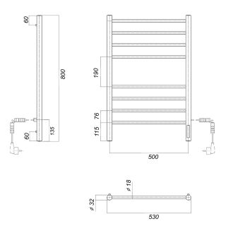 Полотенцесушитель электрический Domoterm Медея DMT П8 500х800 EK R чёрный